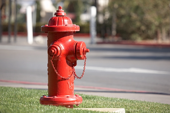 czerwony hydrant na trawniku